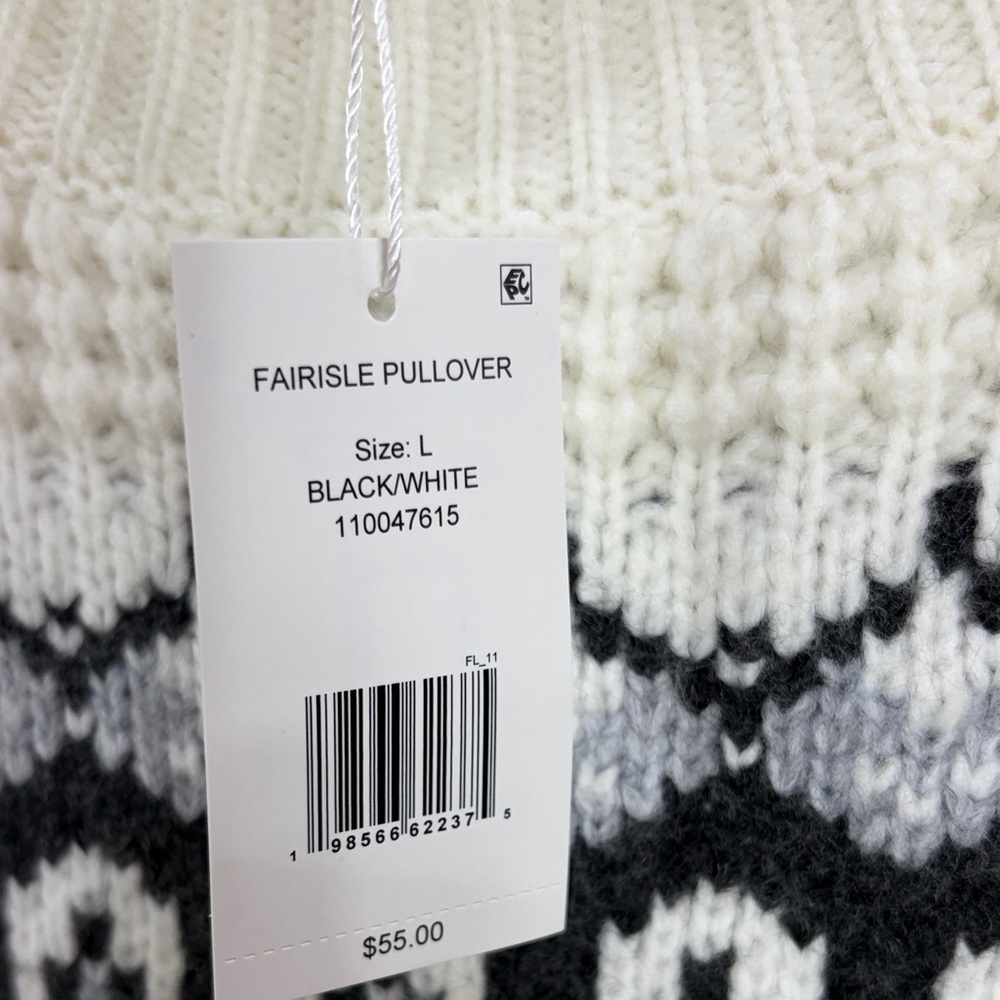 Adyson Parker Black and white Fair Isle Cable Knit Sweater,Size L. - Picture 4 of 17